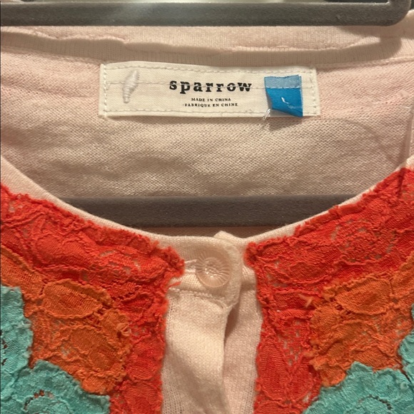 Sparrow Light Pink Cardigan with Orange and Teal Floral Design - Picture 2 of 3